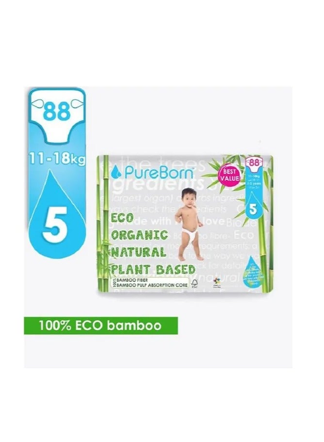 Pureborn Organic Diapers Size 5 Value Pack 88pc