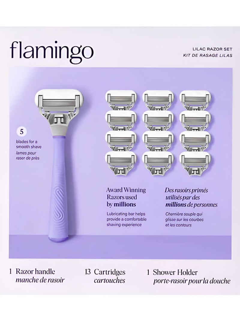 15-Piece Lilac Razor Women's Shaving Set With 5 Blade Cartridge Heads and 1 Shower Holder