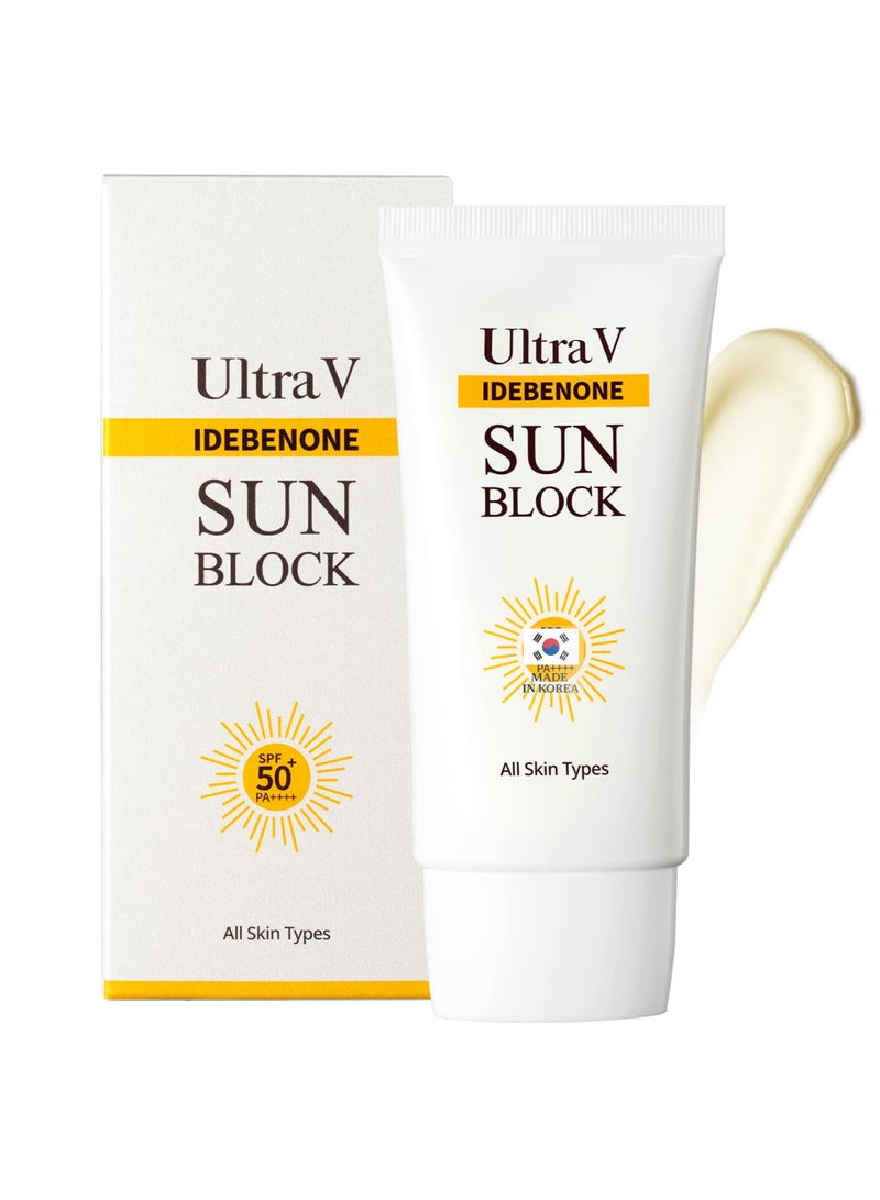 Idebenone Sun Block SPF50+ PA++++ With Peptides, Rice, Camomile Extracts  For All Skin Types and Skin Tones