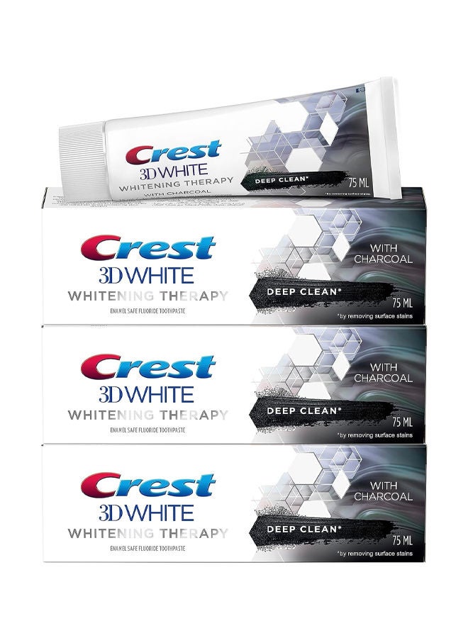 3D White Whitening Therapy Toothpaste - Deep Clean with Charcoal 75mll Pack of 3