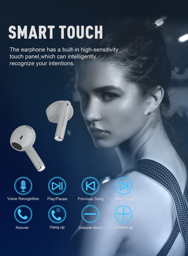 ZIPFORCE True Wireless Earbuds, In-Ear Bluetooth 5.3 Headphones 4-Mics ENC Clear Call, Bluetooth Earbuds Touch Control, IPX6 Waterproof TWS, Light-Weight Earphones