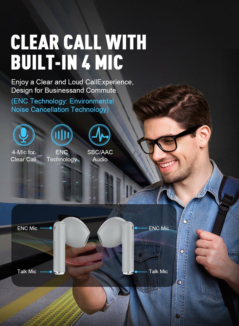 ZIPFORCE True Wireless Earbuds, In-Ear Bluetooth 5.3 Headphones 4-Mics ENC Clear Call, Bluetooth Earbuds Touch Control, IPX6 Waterproof TWS, Light-Weight Earphones