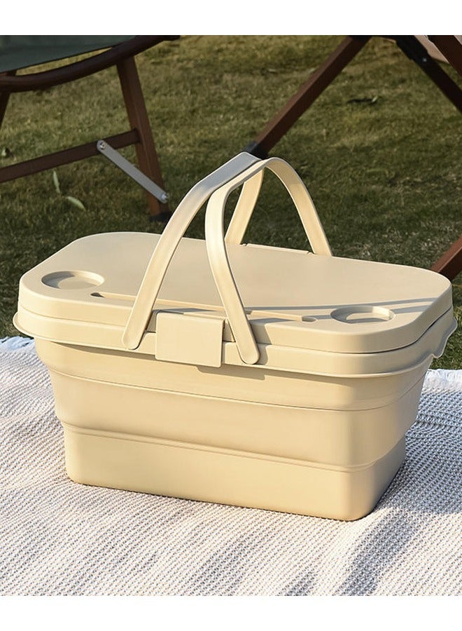 Light Weight Foldable Table Lid Plastic Folding Camping Basket Box With Handle