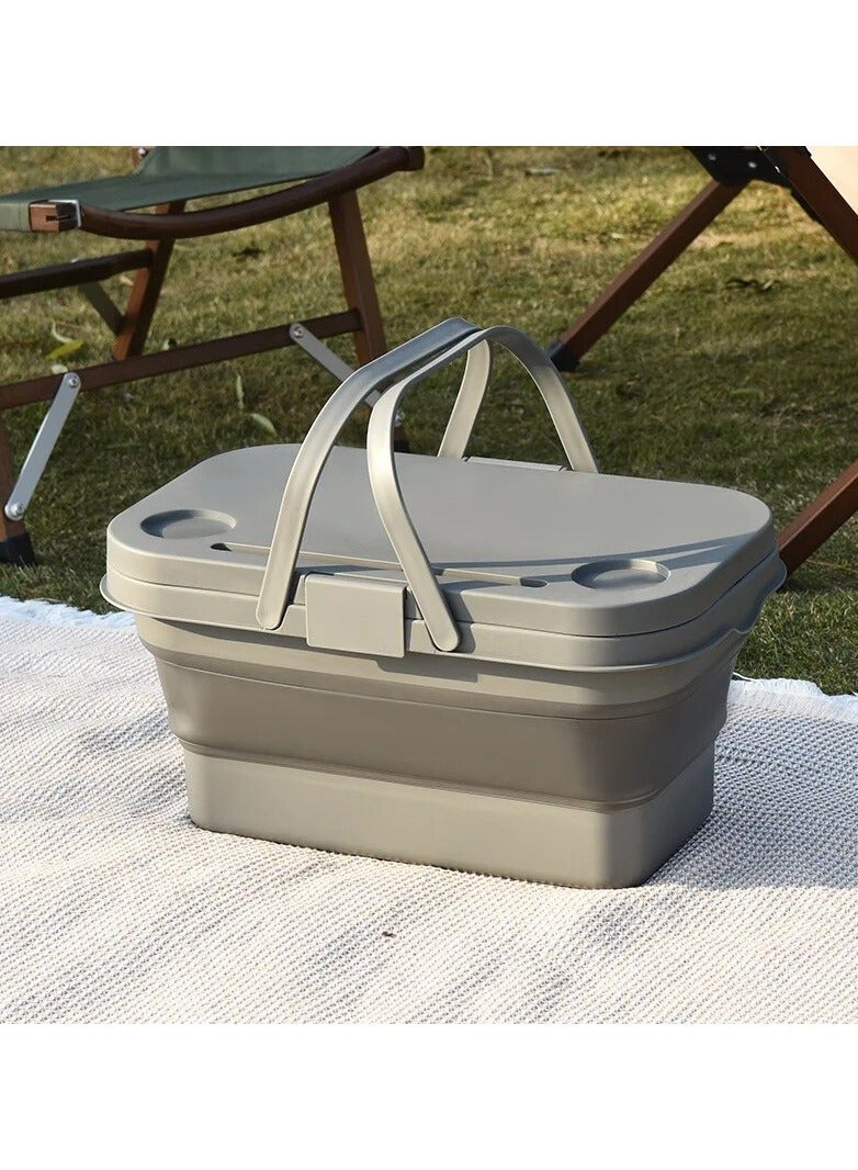 1pc Picnic Basket Outdoor Waterproof Basket Outdoor Camping Folding Box Picnic Storage Basket Set Folding Bucket (Silver Gray)