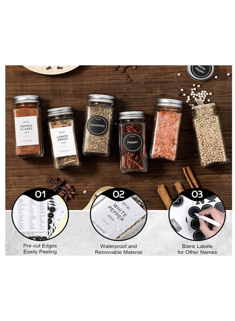 24Pcs Spice Jars with Labels - Glass Spice Jars with Shaker Lids, Minimalist Spice Labels Stickers, Collapsible Funnel, 4oz Seasoning Containers