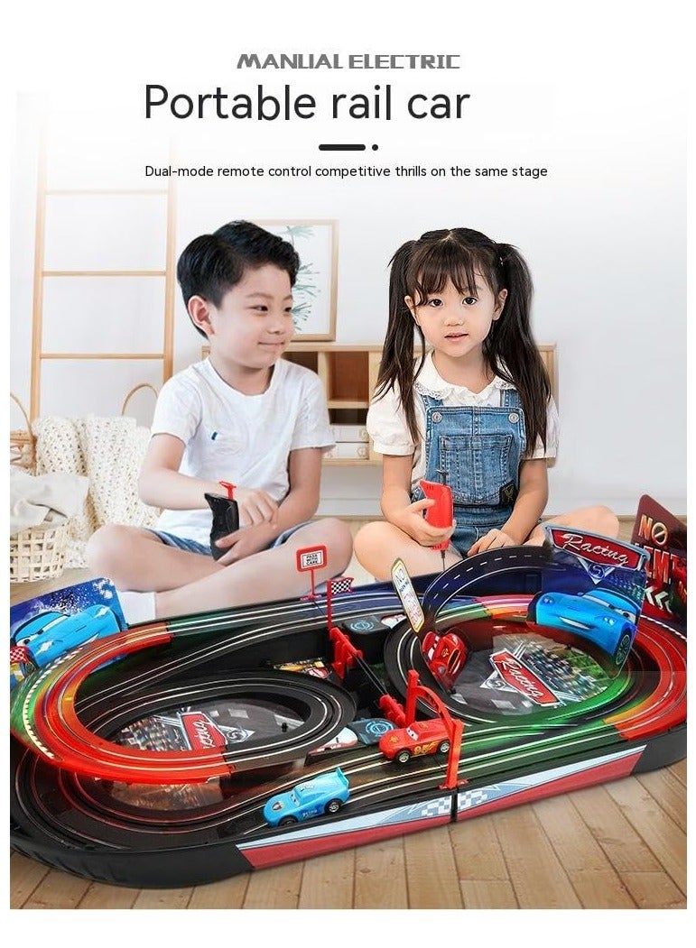 COOLBABY Twin Remote Control Racing Boys And Girls With Track Lightning McQueen Toys Electric Car Children's Racing Toys