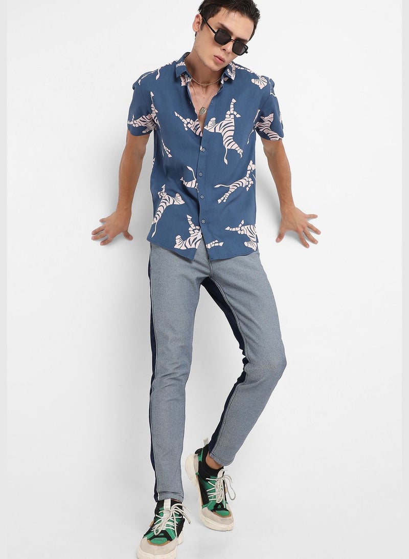 Printed Spread Collar Short Sleeve Shirt