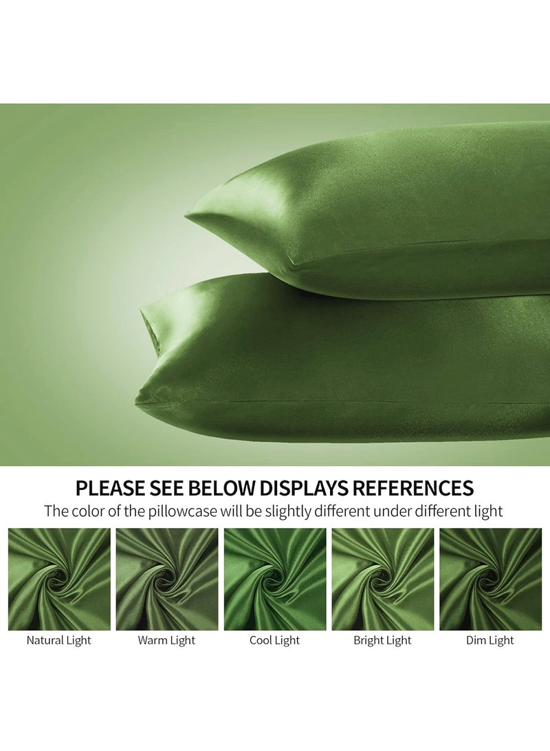 Satin Silk Pillow Case Cover for Hair and Skin, Soft Breathable Smooth Both Sided Silk Pillow Cover Pair (Queen - 50 x 75cm - 2pcs - Bean Green)