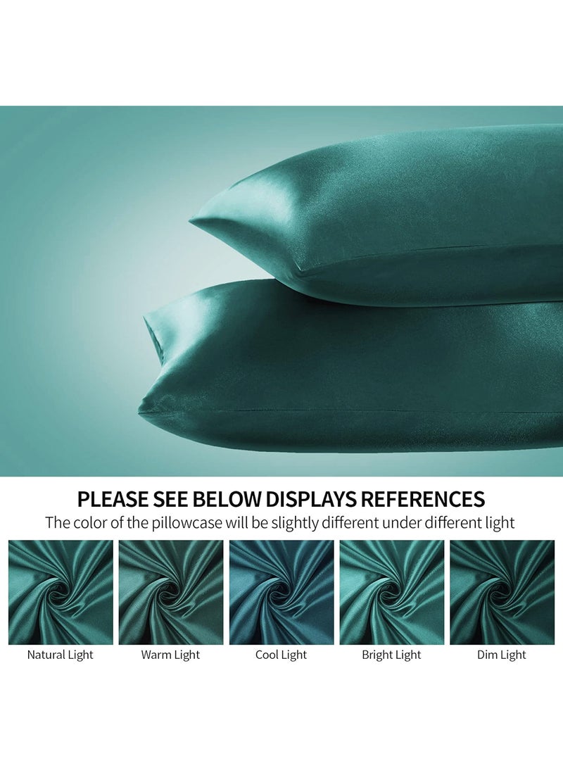 Satin Silk Pillow Case Cover for Hair and Skin, Soft Breathable Smooth Both Sided Silk Pillow Cover Pair (Queen - 50 x 75cm - 2pcs - Teal)