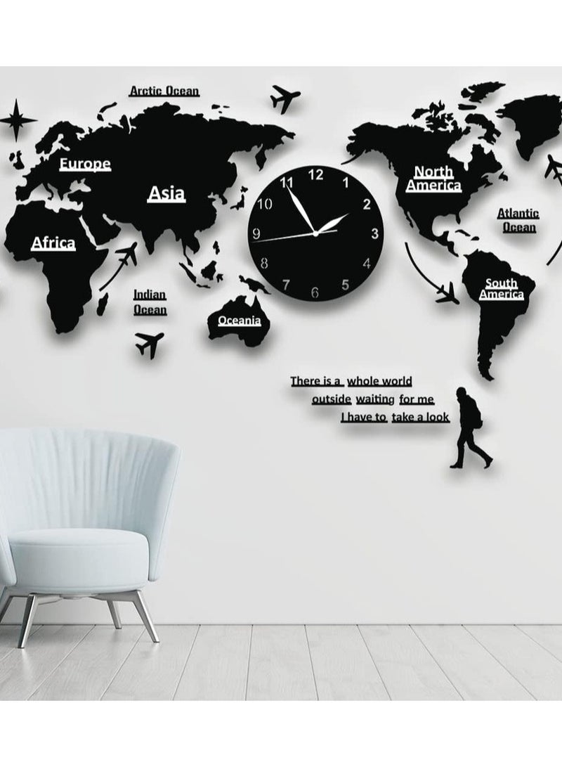 World Map 3D Digital Hanging Ultra Quiet Acrylic Wall clock