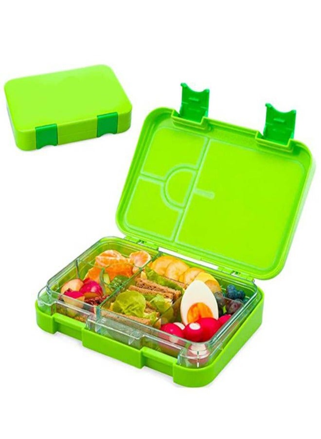 Children's Bento Lunch Box with 6 Compartments - Leak Proof Lunch Box for Boys, Girls, BPA-Free, Microwave Dishwasher Safe, Lunch Box for School (Green)