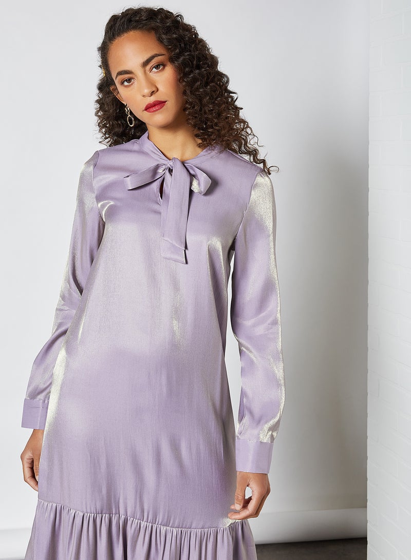 Satin Tie-Up Neck Midi Dress Purple