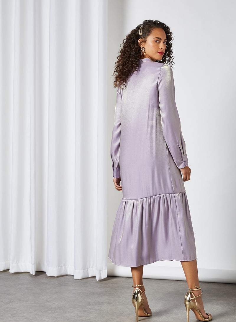 Satin Tie-Up Neck Midi Dress Purple