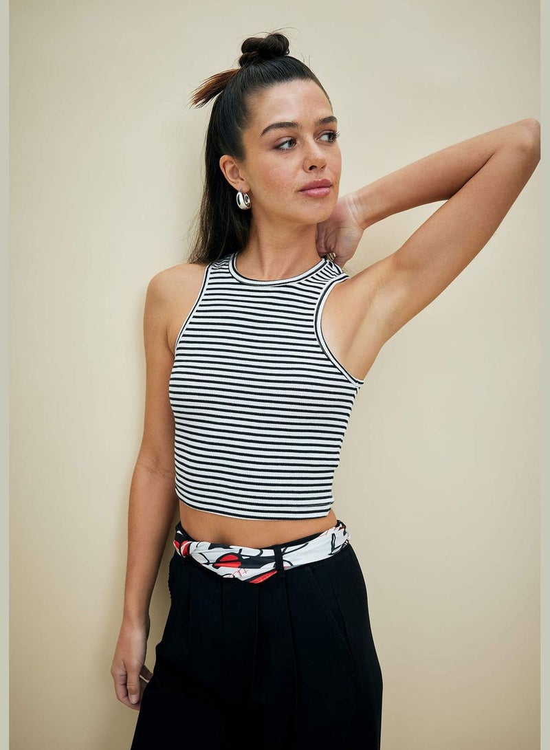 Fitted Crew Neck Ribbed Camisole Singlet