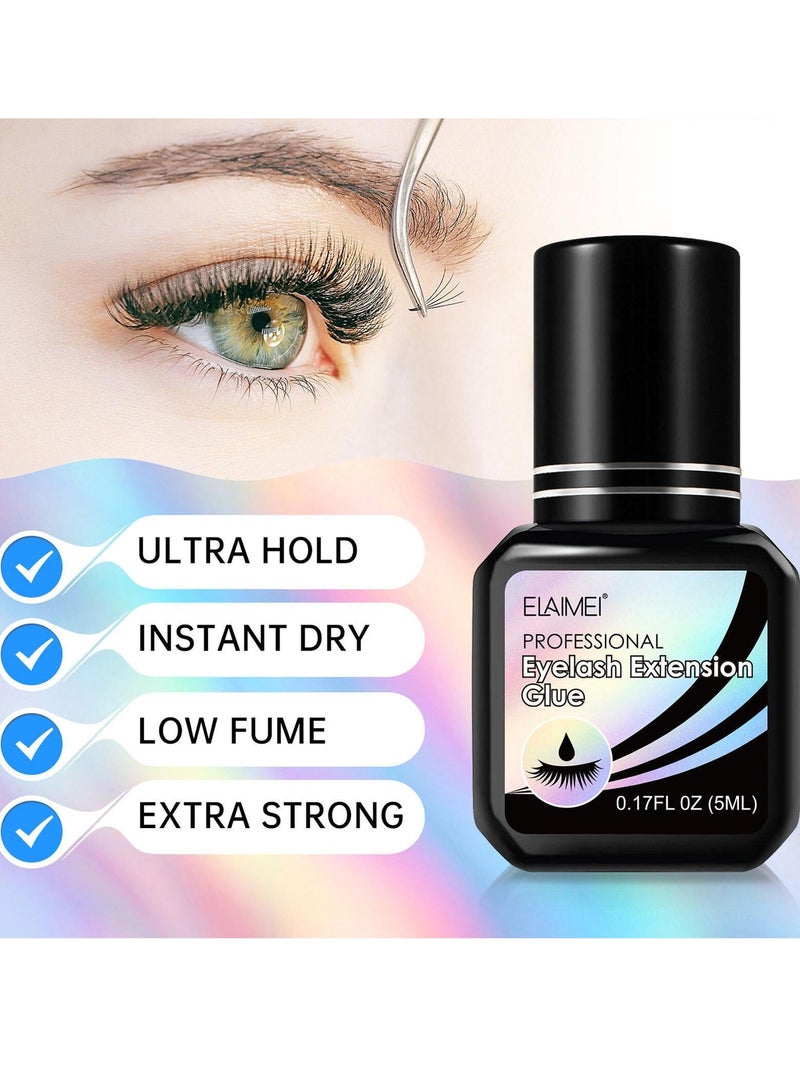 Eyelash Extension Glue Professional Lash Extension Glue for Strong Bond and High Flexibility Ultra Hold Instant Dry Low Fume and Extra Strong Black Adhesive Lash Bond Lash Glue