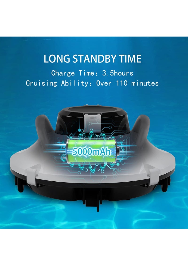 Cordless Robotic Pool Vacuum, Self-Parking Pool Cleaner Lasts 110 Mins Powerful, Lightweight, Pool Vacuum Cleaner for Above/In Ground Pools, White