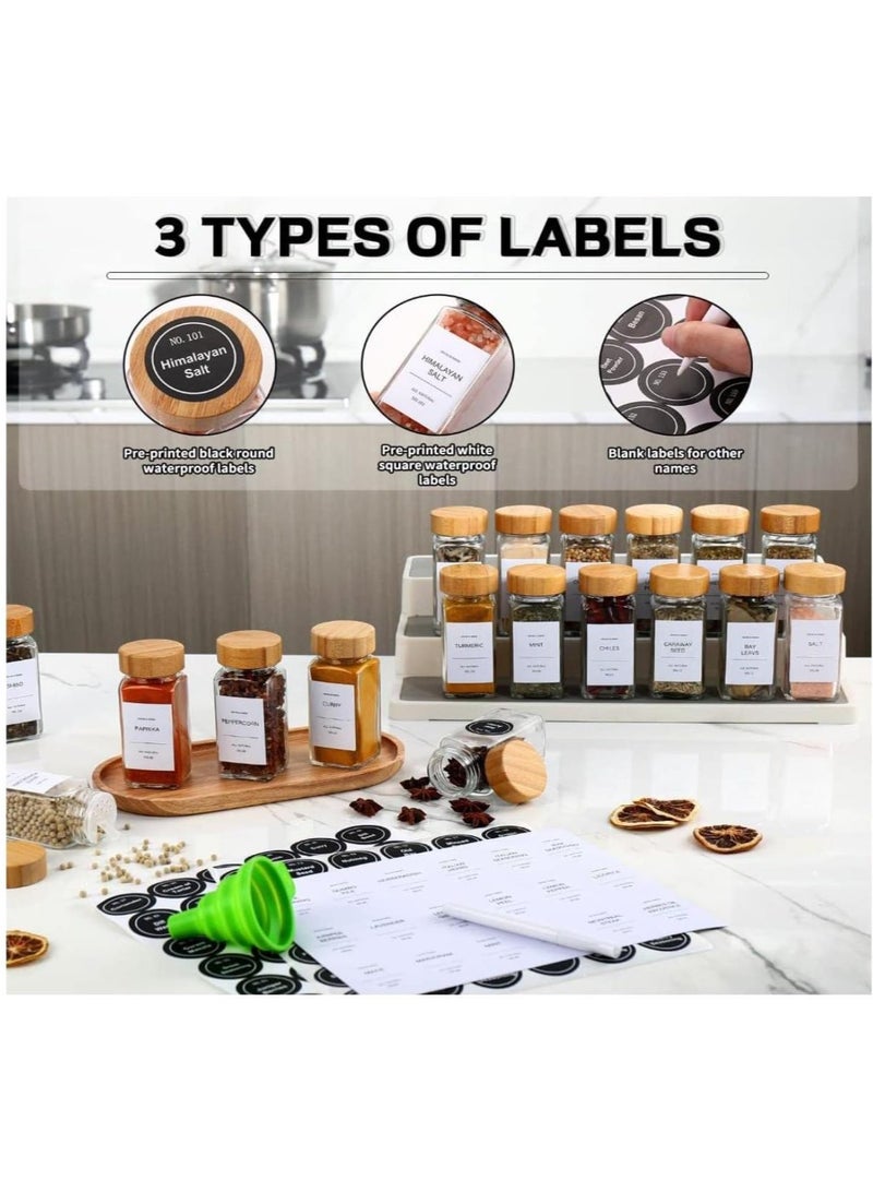 4oz 24Pcs, Glass Spice Jars with Bamboo Lids,Spices Container Set with White Printed Spice Labels,Kitchen Empty Spice Jars with Shaker Lids