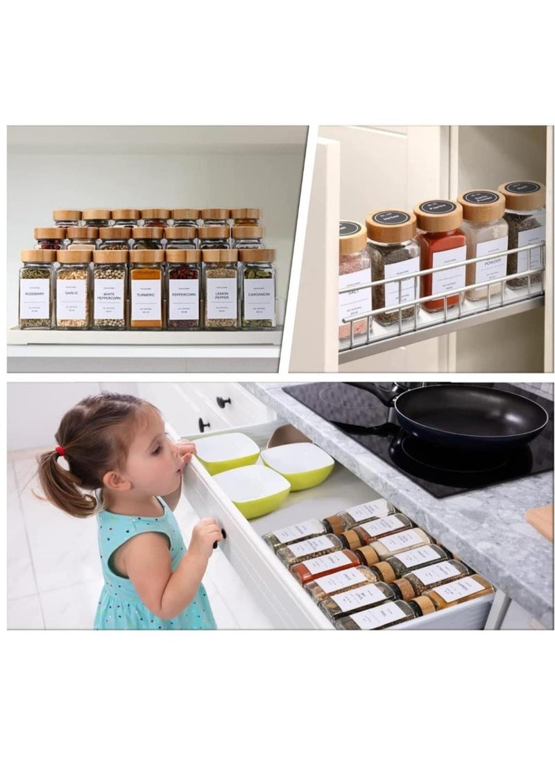4oz 24Pcs, Glass Spice Jars with Bamboo Lids,Spices Container Set with White Printed Spice Labels,Kitchen Empty Spice Jars with Shaker Lids