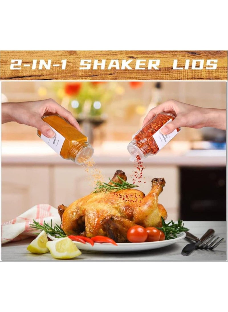 4oz 24Pcs, Glass Spice Jars with Bamboo Lids,Spices Container Set with White Printed Spice Labels,Kitchen Empty Spice Jars with Shaker Lids