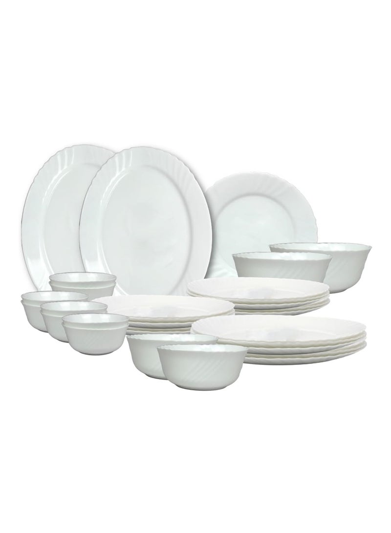 Melrich 38 Piece Opalware Dinner Set 8 Dinner Plate 8 Dessert Plate 8 Soup Plate 8 Bowl 2 Serving plate 2 Serving bowl 2 Medium Bowl Dishwasher safe Microwave safe