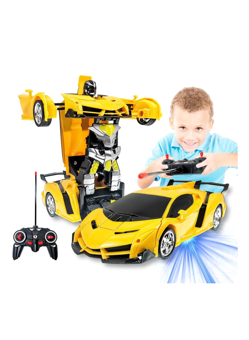 Remote Control Toys for Kids Birthday Hobby Rc Robot Car Toy 1 18 Scale with One Button Deformation Transformer 5 to 12 Years Old Racing Cars Boys Girls Yellow