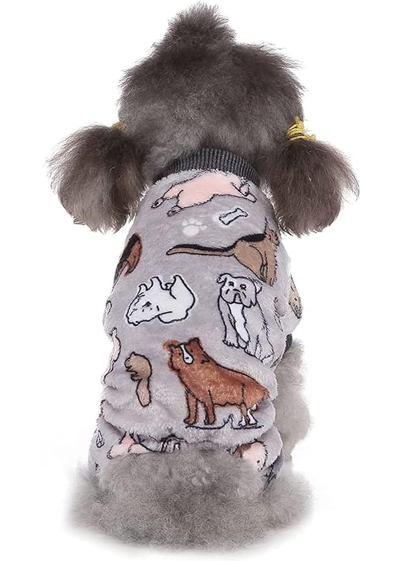 Dog Hoodie, Winter Pajamas Warm Fuzzy Puppy 4 Leg Clothes for Chihuahua Onesies Jumpsuit Clothing for Pet Dogs 2 Pack Soft  for Cold Weather Blue Grey, Medium