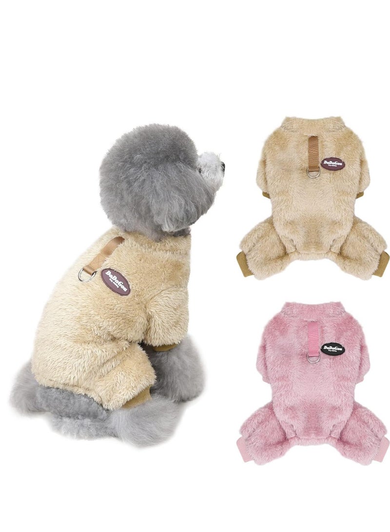 Dog Hoodie, Winter Pajamas Warm Fuzzy Puppy 4 Leg Clothes for Chihuahua Onesies Jumpsuit Clothing for Pet Dogs 2 Pack Soft for Cold Weather Pink  Brown, Medium