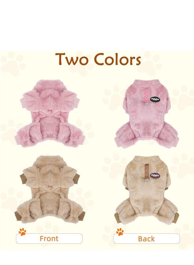 Dog Hoodie, Winter Pajamas Warm Fuzzy Puppy 4 Leg Clothes for Chihuahua Onesies Jumpsuit Clothing for Pet Dogs 2 Pack Soft for Cold Weather Pink  Brown, Medium