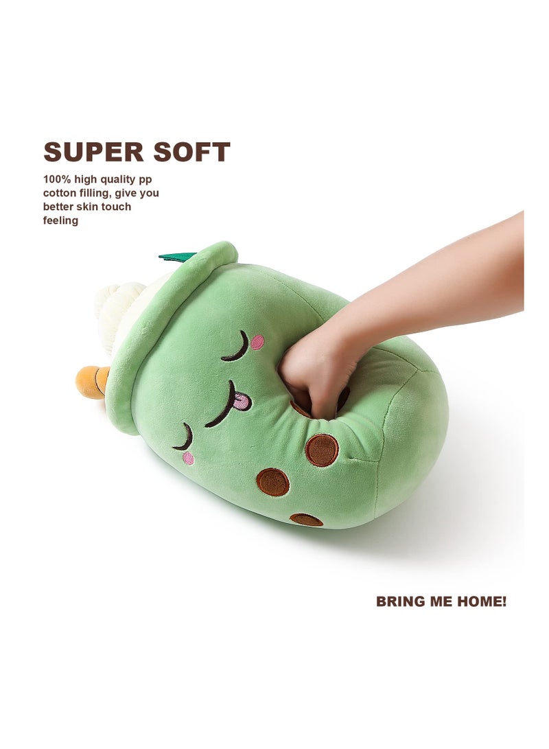 Boba Milk Tea Plush Stuffed Bubble Plushie Cartoon Food Shaped Soft Ice Cream Cup Kawaii Pillow Home Hugging Gift for Kids Green 9.4In