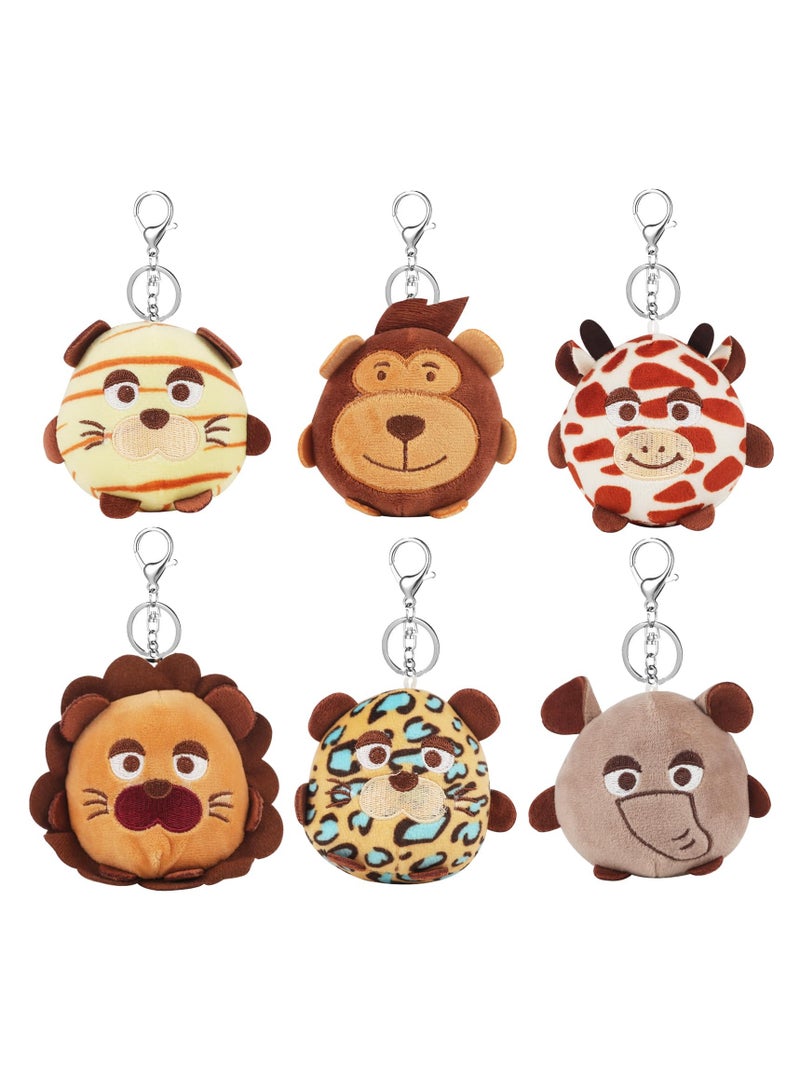 6Pcs Small Stuffed Animals, 3.15 Inch Jungle Animal Plush Ball Set Lovely Safari Stuffed Animals with Keychain for Animal Themed Party Favors Gifts Children's Day Gift