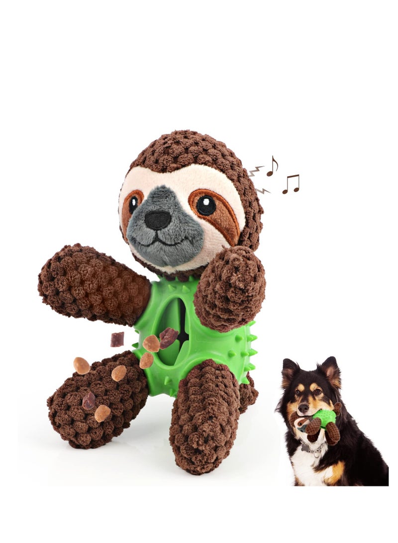 4 In 1 Plush Dog Toy Squeaky Interactive Dog Toy for 8 Weeks Small and Medium Dogs Teething Brown Sloth
