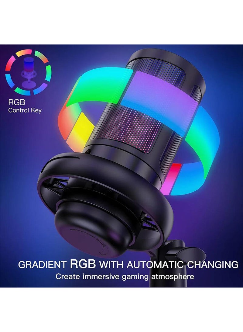 Gaming Microphone For PC Computer Gaming USB Mic For Mac PS4 PS5 Condenser Mic With Quick Mute RGB Control For Recording Streaming Podcasting Twitch Snapchat Podcasts Videos