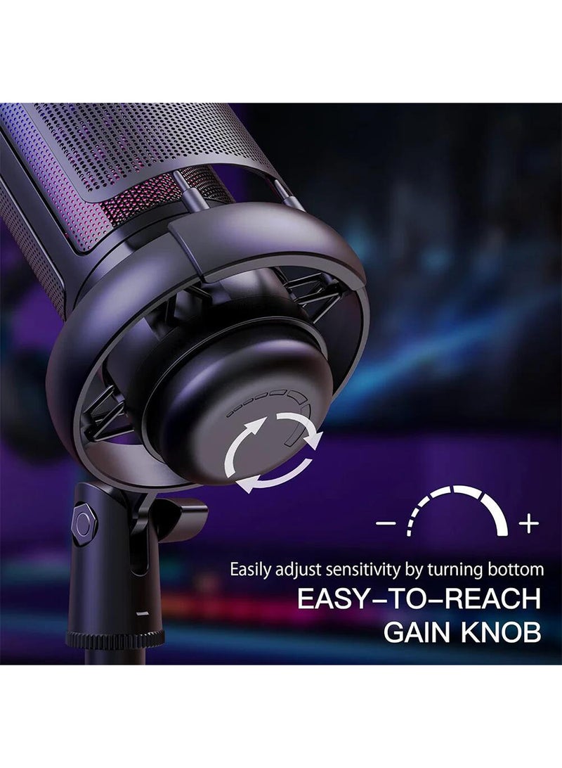 Gaming Microphone For PC Computer Gaming USB Mic For Mac PS4 PS5 Condenser Mic With Quick Mute RGB Control For Recording Streaming Podcasting Twitch Snapchat Podcasts Videos