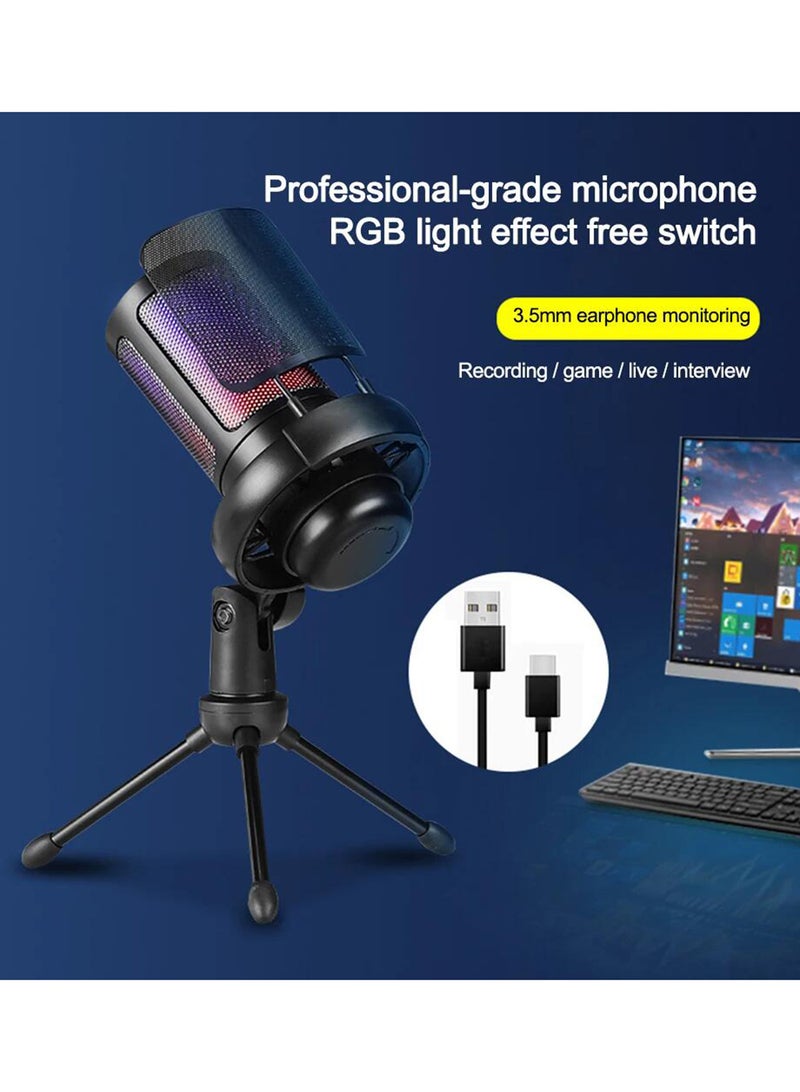 Gaming USB Microphone For PC PS5 Computer Gaming Mic For Mac Condenser Mic With Quick Mute RGB Control For Recording Streaming Podcasting Twitch Snapchat Podcasts Videos