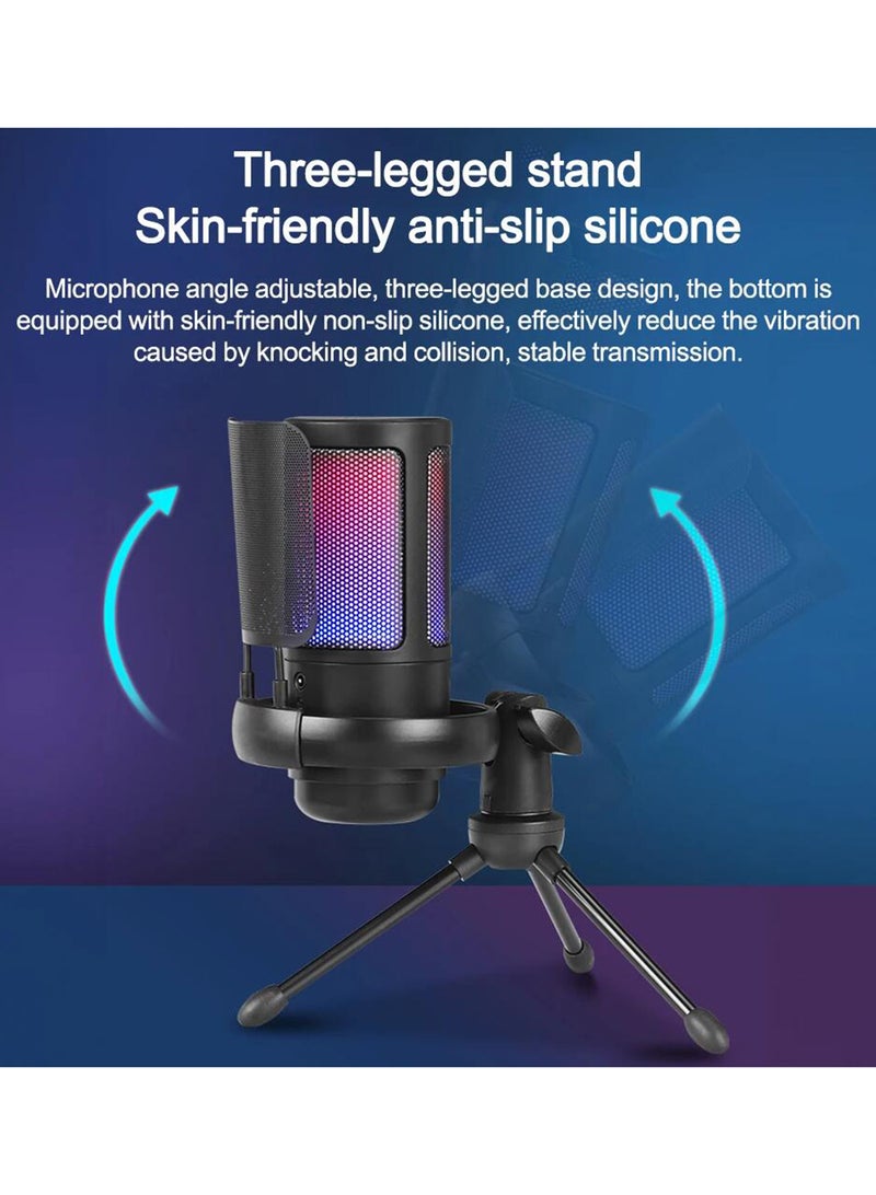 Gaming USB Microphone For PC PS5 Computer Gaming Mic For Mac Condenser Mic With Quick Mute RGB Control For Recording Streaming Podcasting Twitch Snapchat Podcasts Videos