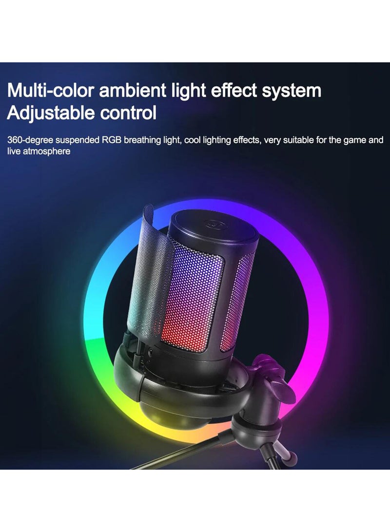 Gaming USB Microphone For PC PS5 Computer Gaming Mic For Mac Condenser Mic With Quick Mute RGB Control For Recording Streaming Podcasting Twitch Snapchat Podcasts Videos