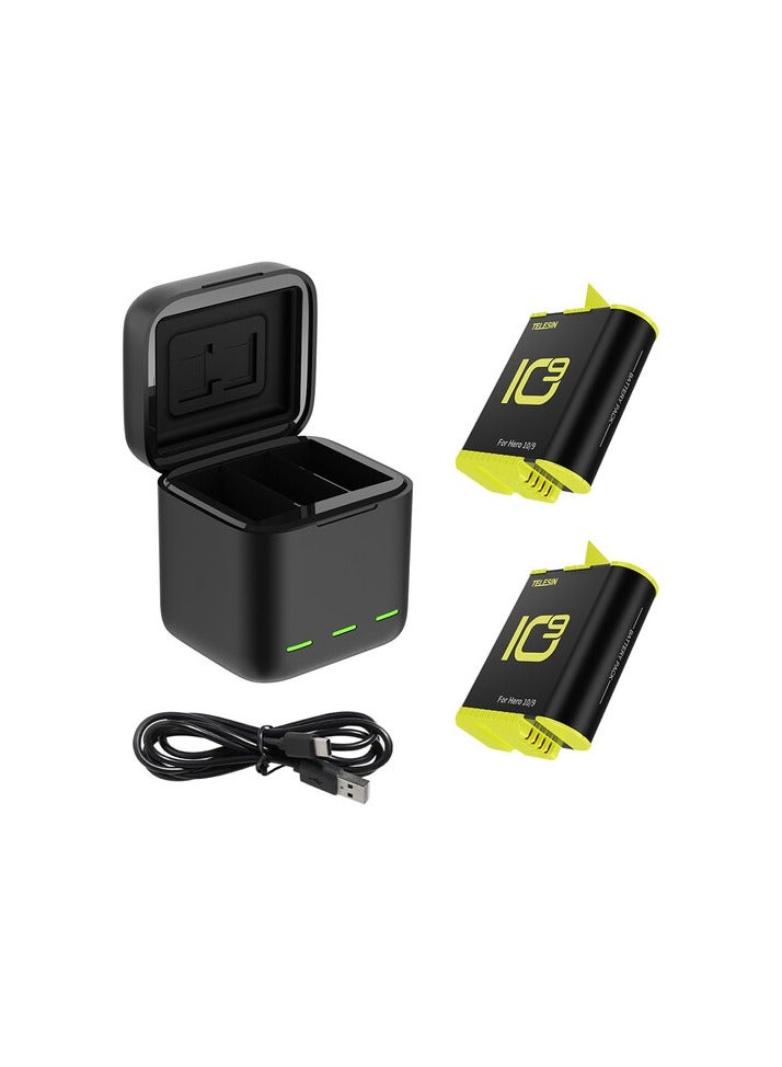 TELESIN LED Storage Battery Charger Box with 2 Batteries for GoPro HERO9/10/11