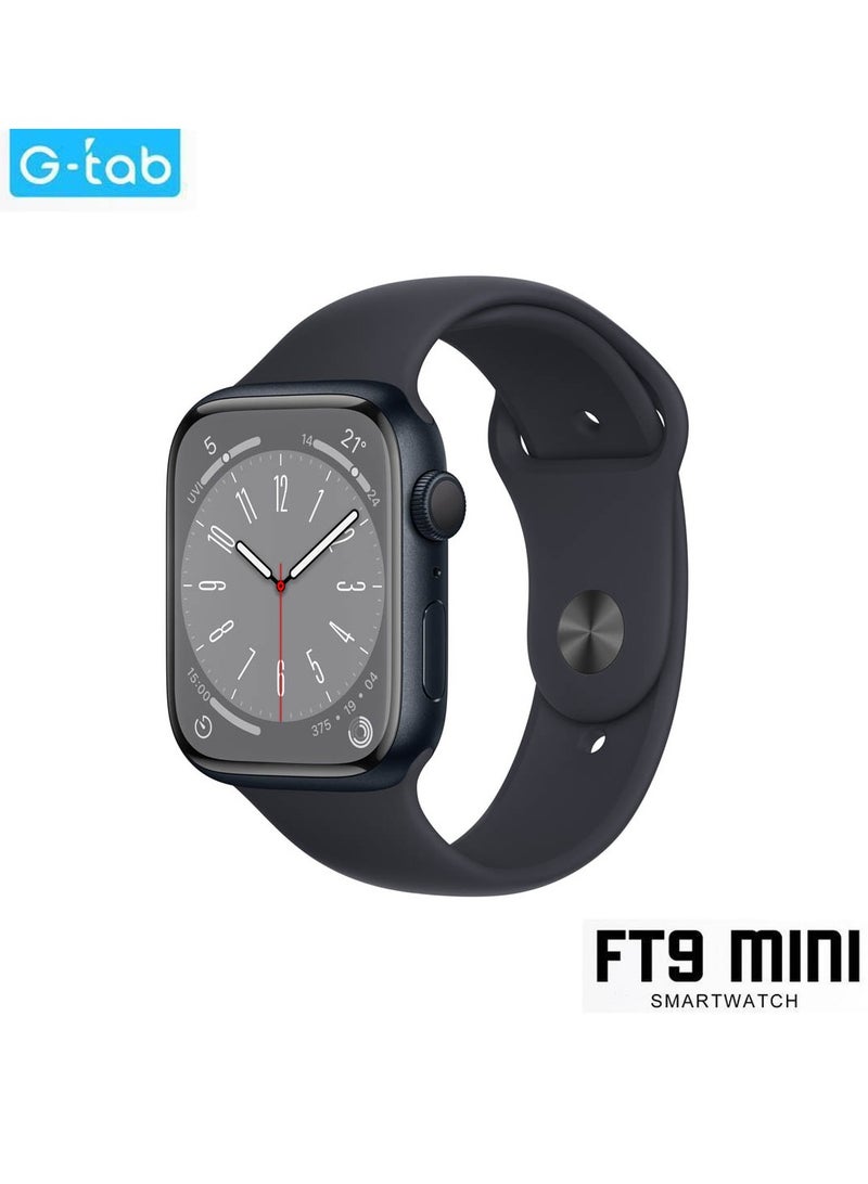 Gtab FT9 Mini Smart Watch With 41MM AMOLED Display 2 Pair Straps and Wireless Charger For Ladies and Girls Black