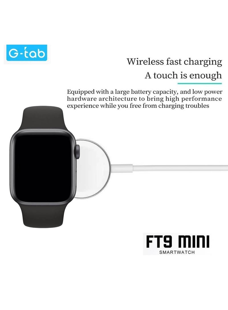 Gtab FT9 Mini Smart Watch With 41MM AMOLED Display 2 Pair Straps and Wireless Charger For Ladies and Girls Black