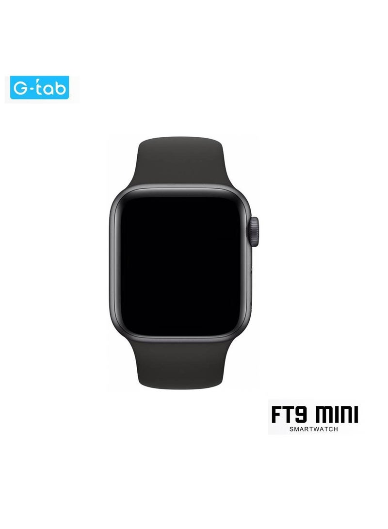 Gtab FT9 Mini Smart Watch With 41MM AMOLED Display 2 Pair Straps and Wireless Charger For Ladies and Girls Black