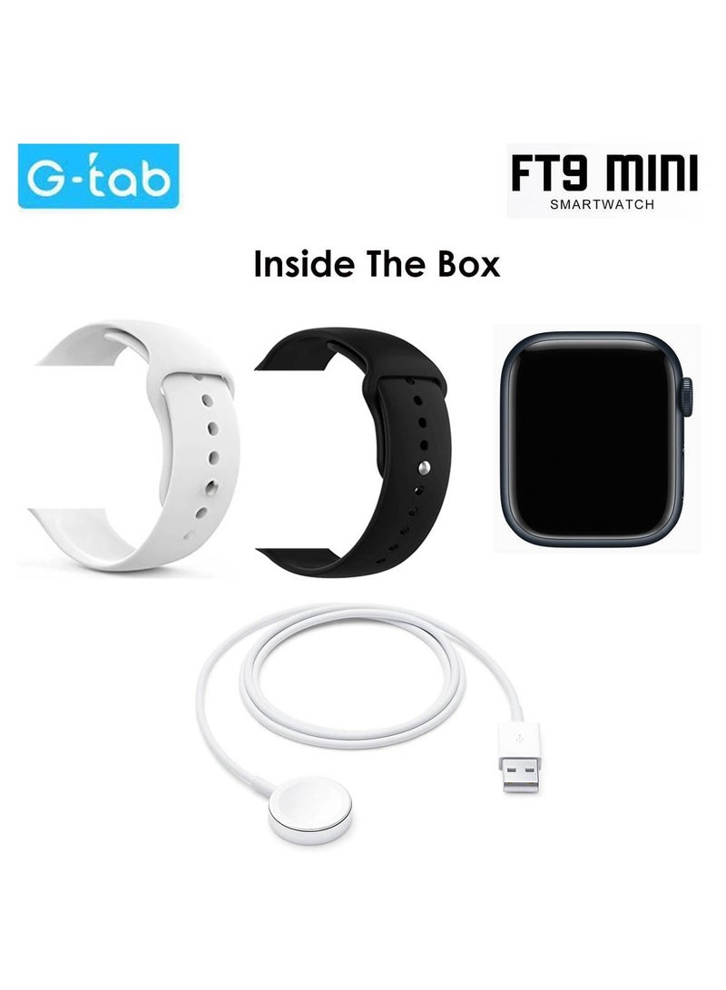 Gtab FT9 Mini Smart Watch With 41MM AMOLED Display 2 Pair Straps and Wireless Charger For Ladies and Girls Black