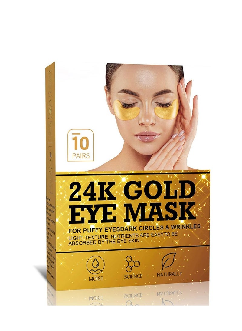 Under Eye Patches, 24K Under Eye Patches for Dark Circles, Golden Under Eye Mask Amino Acid and Collagen, Under Eye Mask for Face, Dark Circles and Puffiness, 10 Pairs