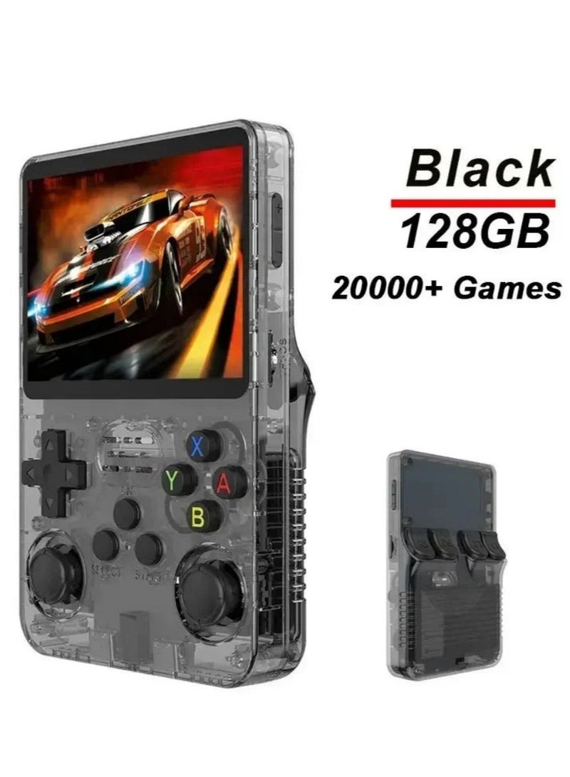 R36S Handheld Retro Gaming Console Linux System with 128G TF Card, Preloaded with 15000+ Games, Retro Video Game Console 3.5-inch IPS Screen (Black 128G)