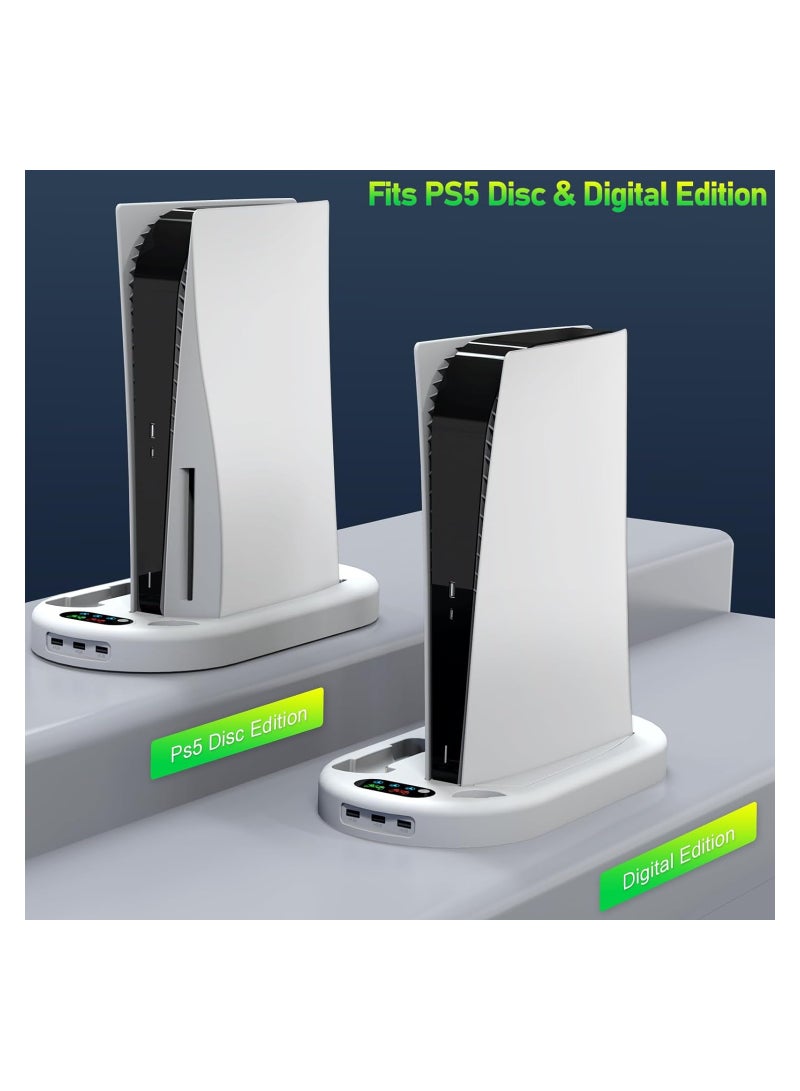 PS5 Stand Cooling Station, with Dual PS5 Charging Station, Playstation 5 Console Cooler, for PS5 Host Docking Station, with Cooling Fan, PS5 Controller Charger, Fast Charging PS 5 Disc & Digital