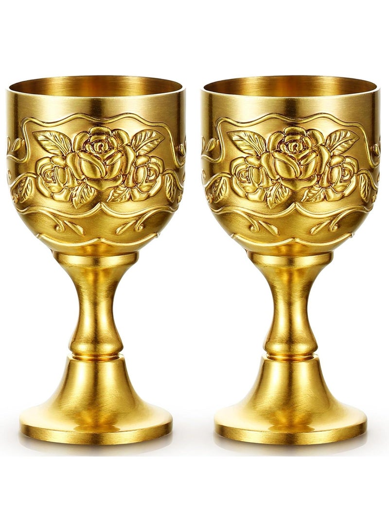 2 Piece Set Vintage Carved Brass Mini Goblet