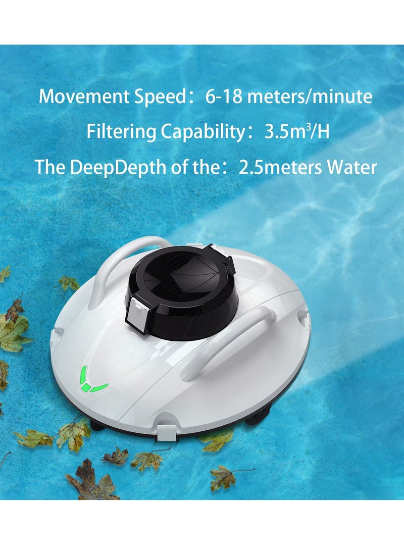 Cordless Robotic Pool Vacuum, Self-Parking Pool Cleaner Lasts 110 Mins Powerful, Lightweight, Pool Vacuum Cleaner for Above/In Ground Pools, White