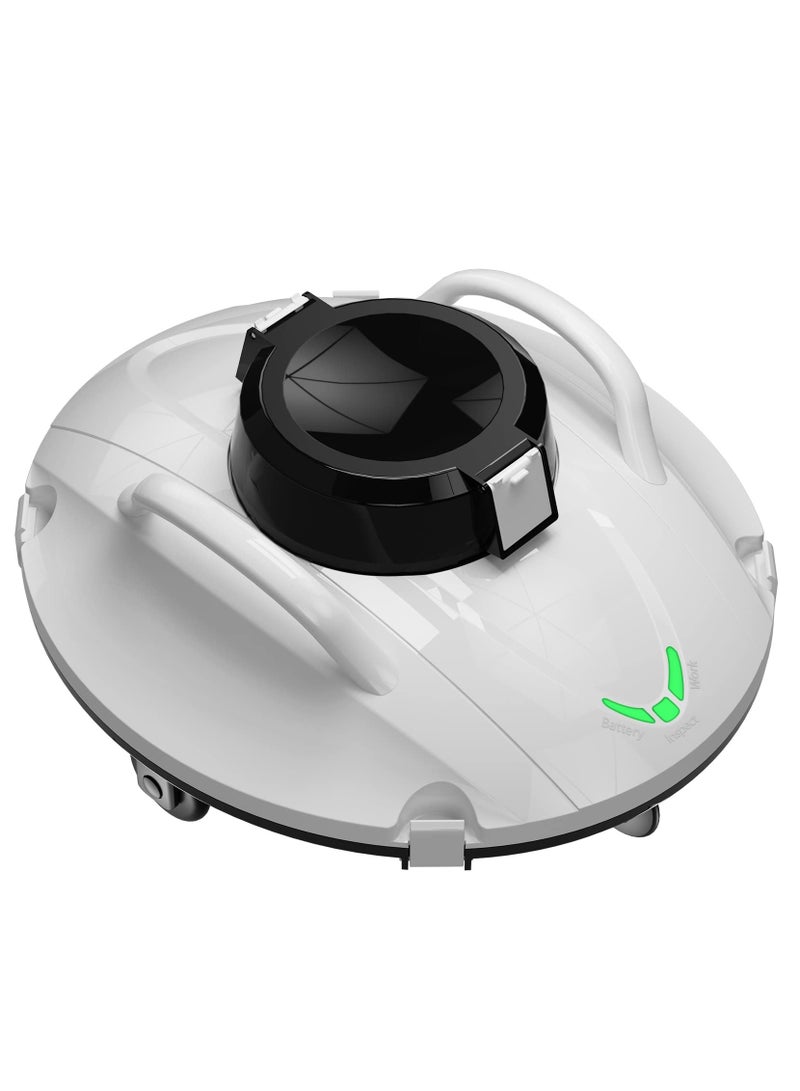 Cordless Robotic Pool Vacuum, Self-Parking Pool Cleaner Lasts 110 Mins Powerful, Lightweight, Pool Vacuum Cleaner for Above/In Ground Pools, White