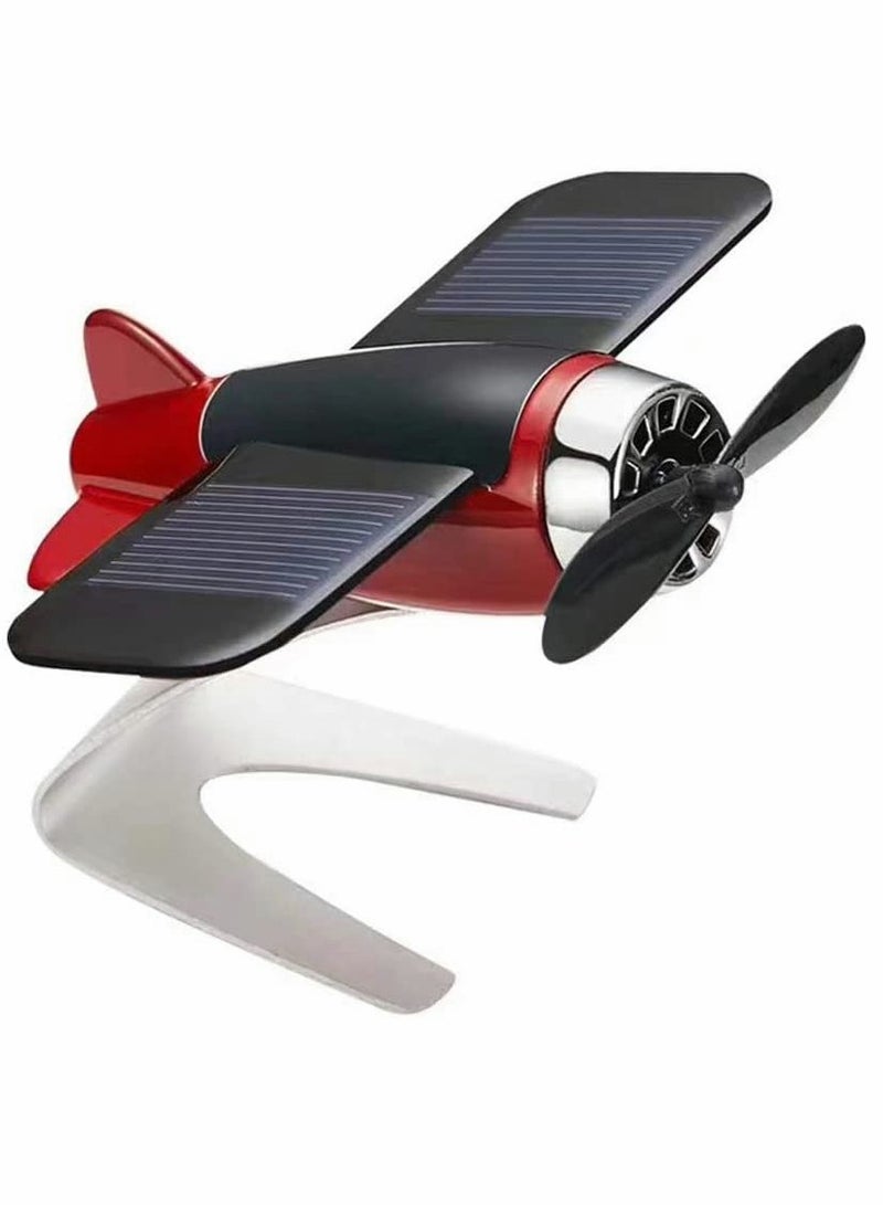 Aircraft Model, Solar Energy Aircraft Model, Alloy Solar Energy Rotate, Airplane Ornaments, Essential Oil Diffuser, Metal Handicraft, for Car Office Home Decoration (Red)