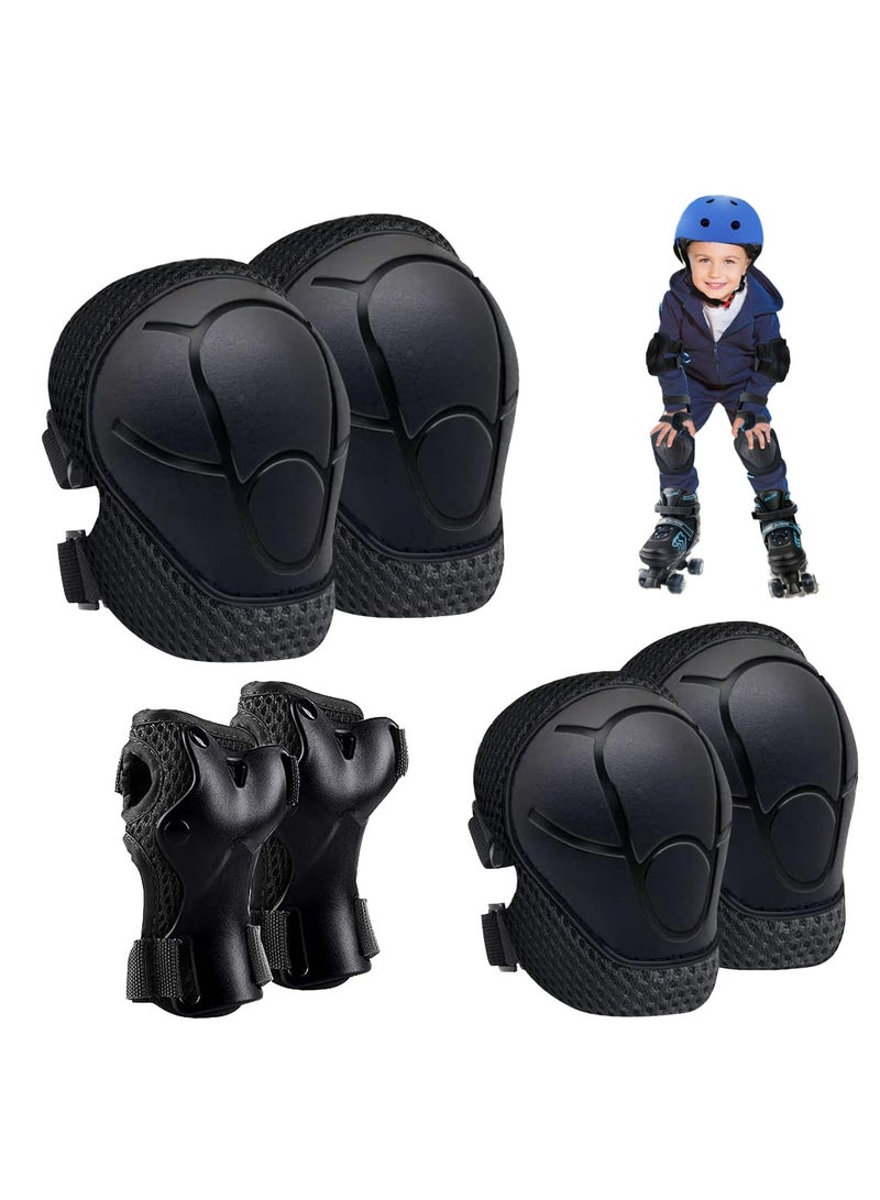 Knee Pads for Kids Elbow Pads Set, Toddler Protective Gear Set, Kids Elbow Pads and Knee Pads for Girls Boys, with Wrist Guards 3 in 1, for Cycling Electric Bike Rollerblading Scooter (Black)