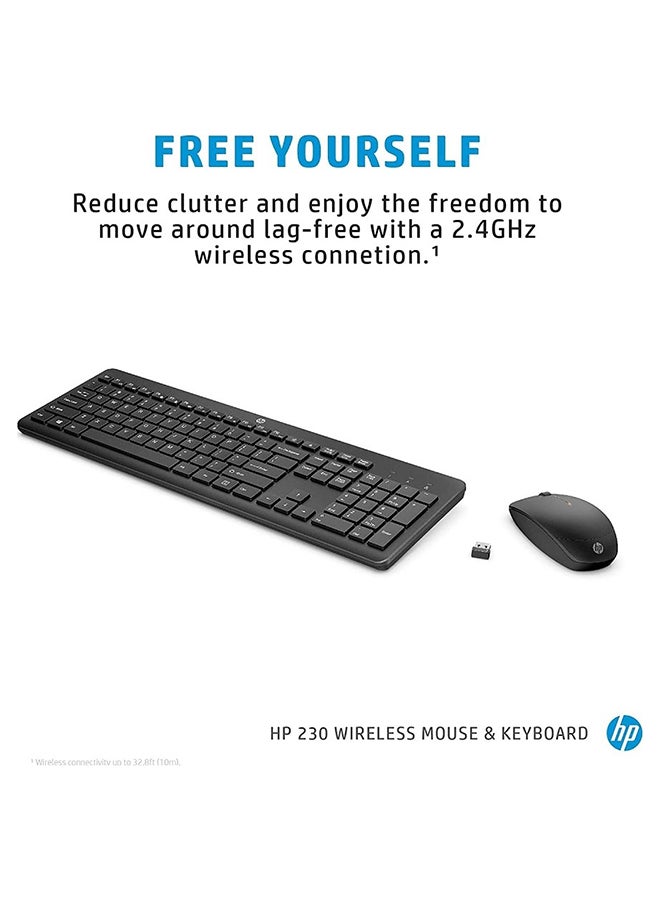 230 Wireless Keyboard And Mouse Combo Set, 1600 Dpi, English Arabic, 18H24AA#ABV Black